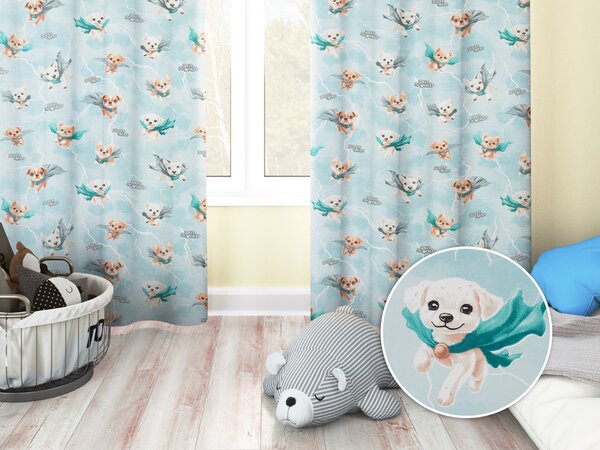 Biante Dětský bavlněný závěs Sandra SA-651 Psí superhrdinové na ledově modrém 150x140 cm