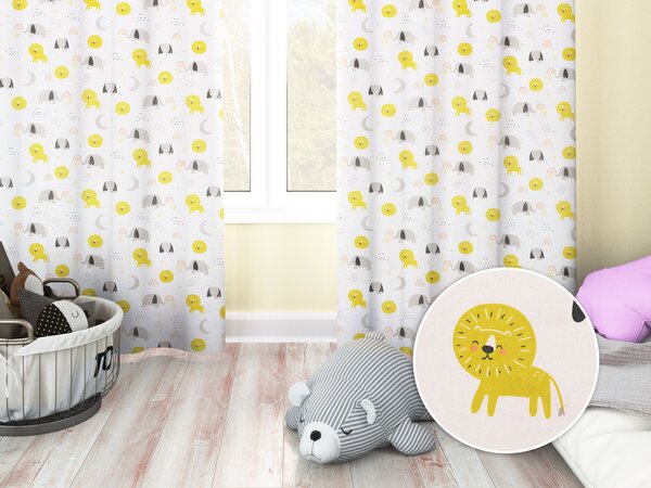 Biante Dětský bavlněný závěs Sandra SA-649 Sloni a lvi na bílém 150x140 cm