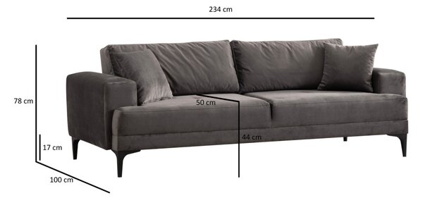 Hanah Home Třímístná rozkládací pohovka Astana 234 cm antracit