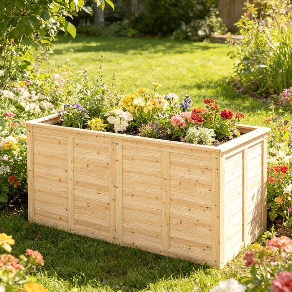 Outsunny vyvýšený záhon z borovice, 152 x 77 x 77 cm, hluboký truhlík s otevřeným dnem a výztuží, přírodní povrch | Aosom
