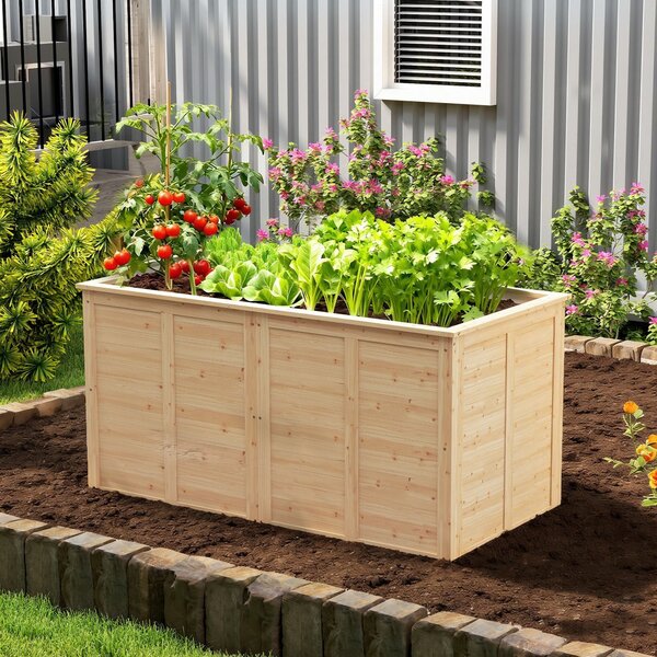 Outsunny vyvýšený záhon z borovice, 152 x 77 x 77 cm, hluboký truhlík s otevřeným dnem a výztuží, přírodní povrch | Aosom