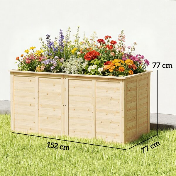 Outsunny vyvýšený záhon z borovice, 152 x 77 x 77 cm, hluboký truhlík s otevřeným dnem a výztuží, přírodní povrch | Aosom