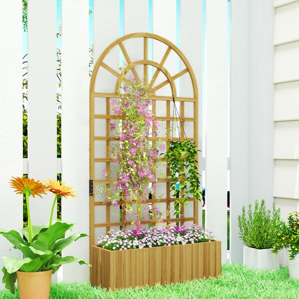 Outsunny dřevěný truhlík s mřížkou — velký vyvýšený venkovní záhon pro popínavé rostliny s odtokovými otvory, 90 × 30 × 180 cm | Aosom