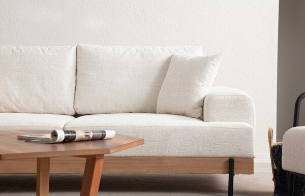 Hanah Home Třímístní pohovka Eti 220 cm bílá/dub přírodní