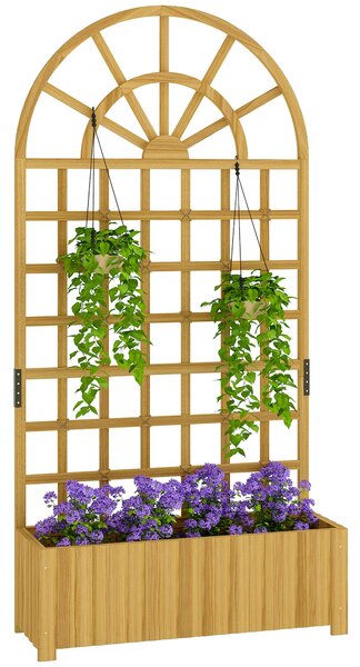 Outsunny dřevěný truhlík s mřížkou — velký vyvýšený venkovní záhon pro popínavé rostliny s odtokovými otvory, 90 × 30 × 180 cm | Aosom