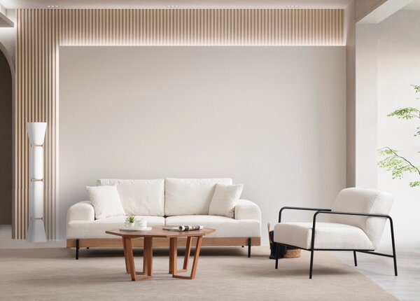 Hanah Home Třímístní pohovka Eti 220 cm bílá/dub přírodní