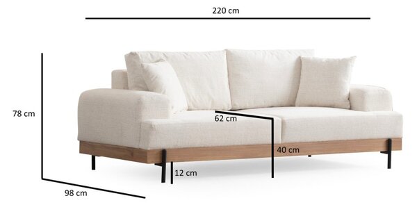 Hanah Home Třímístní pohovka Eti 220 cm bílá/dub přírodní