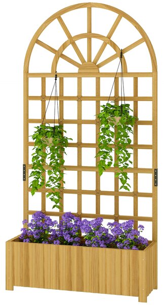 Outsunny dřevěný truhlík s mřížkou — velký vyvýšený venkovní záhon pro popínavé rostliny s odtokovými otvory, 90 × 30 × 180 cm | Aosom
