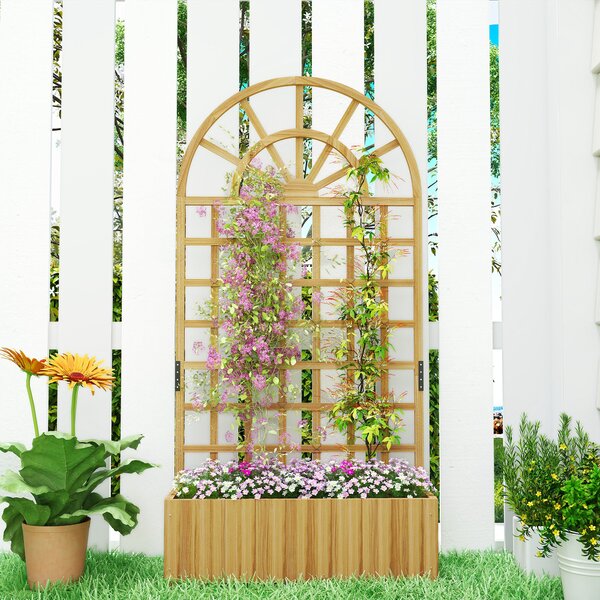 Outsunny dřevěný truhlík s mřížkou — velký vyvýšený venkovní záhon pro popínavé rostliny s odtokovými otvory, 90 × 30 × 180 cm | Aosom