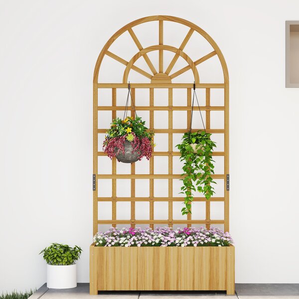Outsunny dřevěný truhlík s mřížkou — velký vyvýšený venkovní záhon pro popínavé rostliny s odtokovými otvory, 90 × 30 × 180 cm | Aosom