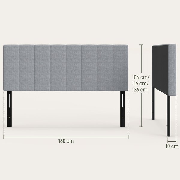 HOMCOM čalouněné čelo postele, 3 výšky, látka se vzhledem lnu, pěnová výplň — šedé (pro postele 150–160 cm) | Aosom
