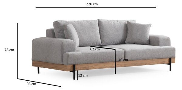 Hanah Home Třímístní pohovka Eti 220 cm šedá/dub přírodní
