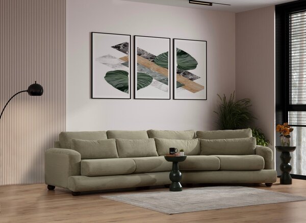 Hanah Home Čtyřmístná pohovka River 330 cm pravá zelená