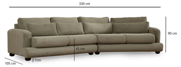 Hanah Home Čtyřmístná pohovka River 330 cm pravá zelená