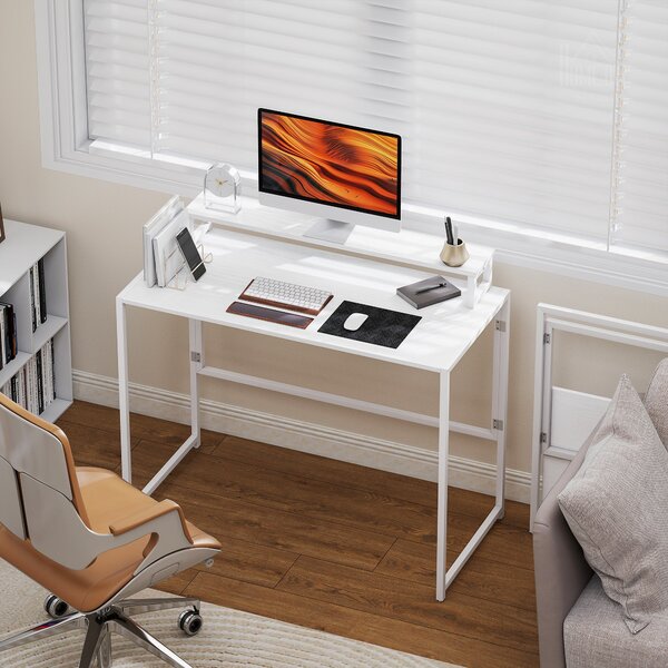 HOMCOM skládací psací stůl s podstavcem na monitor, ocelový rám, 100 x 48 x 87,5 cm, bílý | Aosom