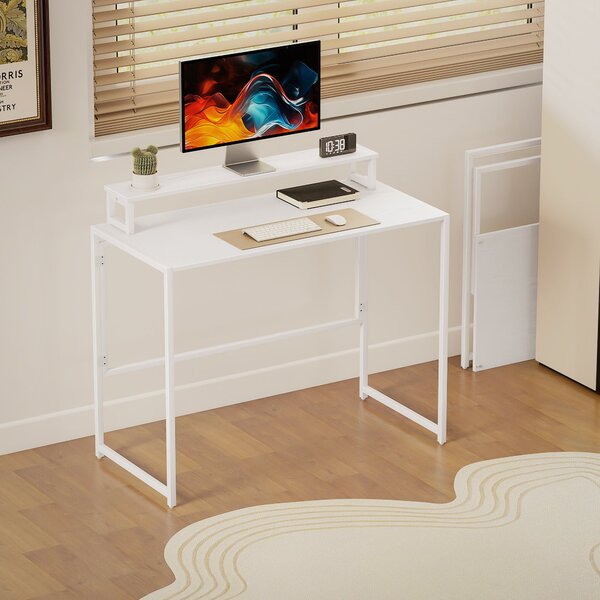 HOMCOM skládací psací stůl s podstavcem na monitor, ocelový rám, 100 x 48 x 87,5 cm, bílý | Aosom