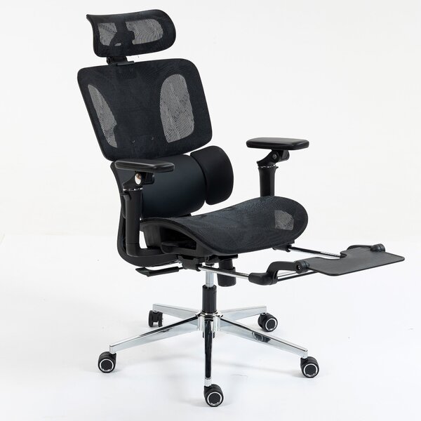 HOMCOM ergonomická kancelářská židle — nastavitelná bederní opora a opěrka hlavy, 5D područky, dělené opěradlo, opěrka nohou, výškově nastavitelná, sk