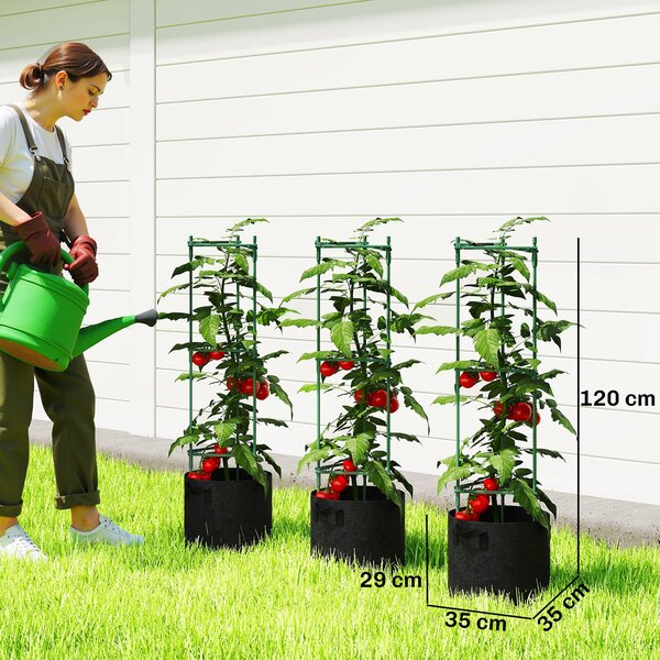 Outsunny vyvýšený květináč se stojanem/mříží, sada 3 ks — textilní sáčky 83,7 l pro rajčata a popínavé rostliny, 35 × 35 × 120 cm | Aosom