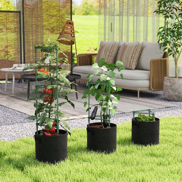 Outsunny vyvýšený květináč se stojanem/mříží, sada 3 ks — textilní sáčky 83,7 l pro rajčata a popínavé rostliny, 35 × 35 × 120 cm | Aosom