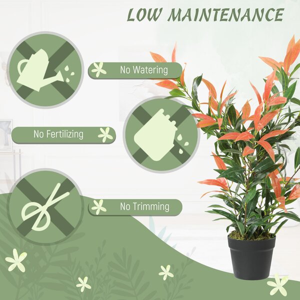 HOMCOM umělá photinia 90 cm, 300 realistických listů, tvarovatelné větve — dekorace do obýváku, ložnice, kanceláře | Aosom