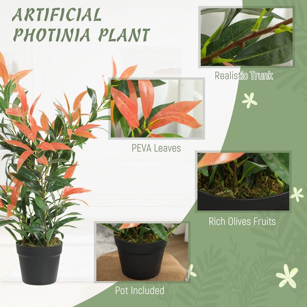 HOMCOM umělá photinia 90 cm, 300 realistických listů, tvarovatelné větve — dekorace do obýváku, ložnice, kanceláře | Aosom