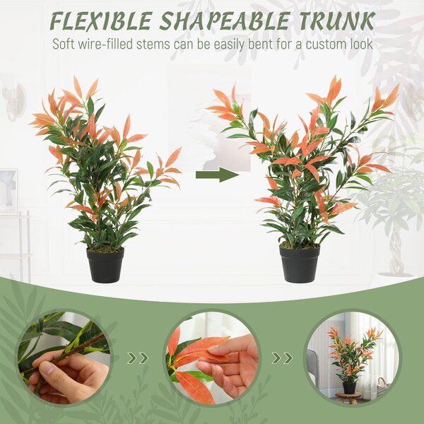 HOMCOM umělá photinia 90 cm, 300 realistických listů, tvarovatelné větve — dekorace do obýváku, ložnice, kanceláře | Aosom