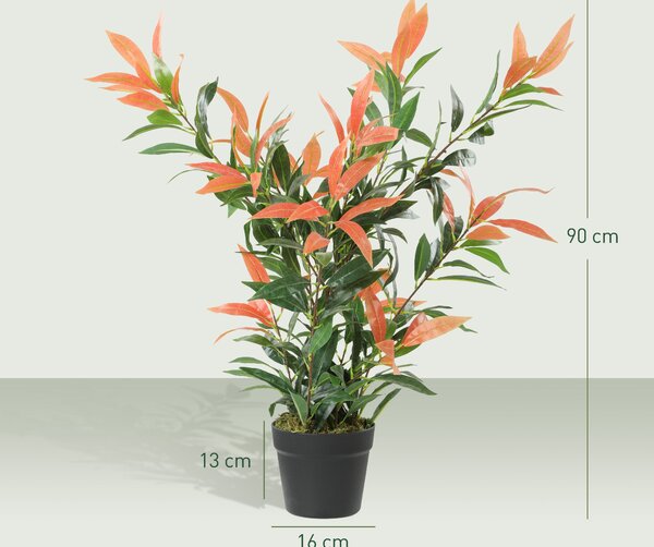 HOMCOM umělá photinia 90 cm, 300 realistických listů, tvarovatelné větve — dekorace do obýváku, ložnice, kanceláře | Aosom