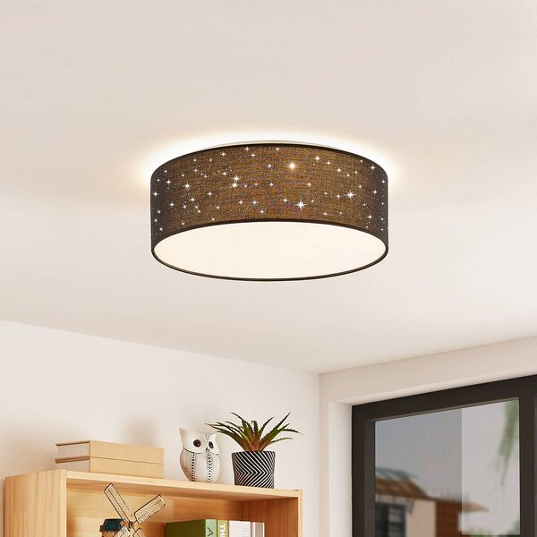 Lindby LED stropní svítidlo Ellamina, 40 cm, černé, textilní, Černá, Obývací pokoj / jídelna, Textil / tkanina / hedvábí, Moderní