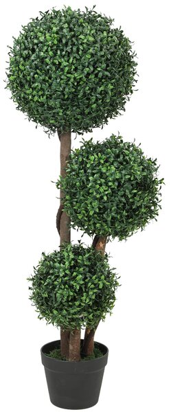 HOMCOM buxusový topiary 100 cm – trojkoulová umělá rostlina s dřevěným kmínkem v květináči, realistická dekorace do obýváku, ložnice, kanceláře i zahr