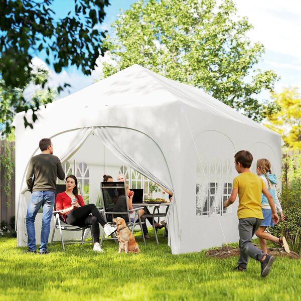 Outsunny 3 × 6 m voděodolný skládací altán — nastavitelná výška, špičatá střecha, odvodňovací otvory, odnímatelné bočnice, UPF30+ — párty & zahradní s