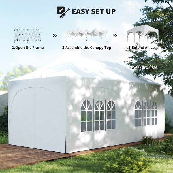 Outsunny 3 × 6 m voděodolný skládací altán — nastavitelná výška, špičatá střecha, odvodňovací otvory, odnímatelné bočnice, UPF30+ — párty & zahradní s