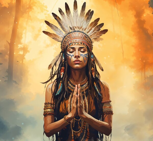 Obraz na plátně - Meditace, indiánská dívka v pralese FeelHappy.cz Vyberte rozměr (Šířka/Výška): 110 x 110 cm