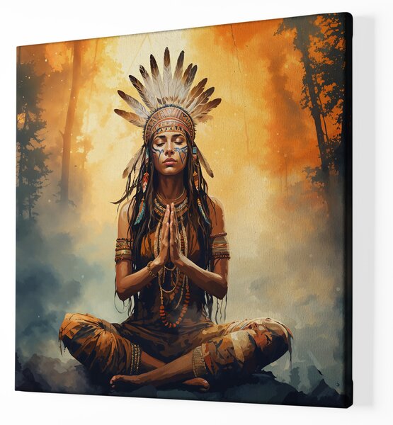 Obraz na plátně - Meditace, indiánská dívka v pralese FeelHappy.cz Vyberte rozměr (Šířka/Výška): 110 x 110 cm