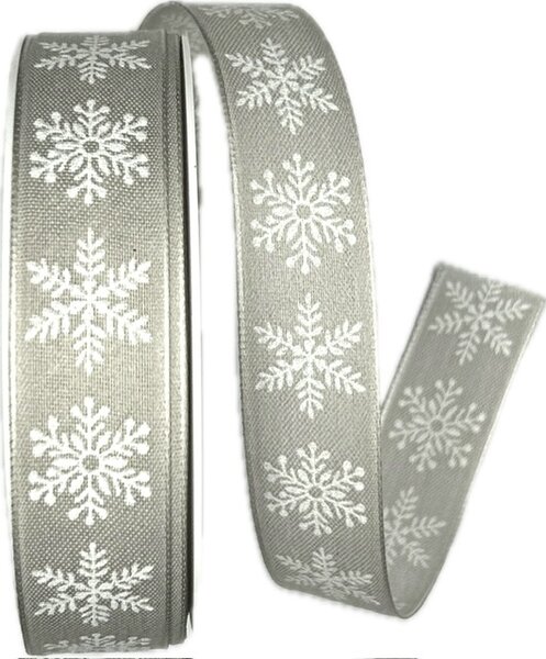Stuha vánoční SNOWFLAKES stříbrná 25mm x 20m ( 8,-Kč/m)