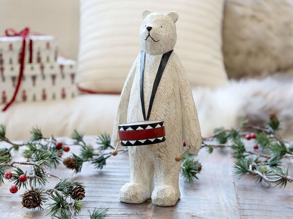 Vánoční dekorace stojící medvěd s bubínkem Bear Drum - 12*12*25 cm - Chic Antique