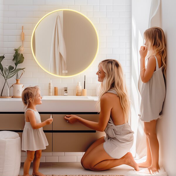 Nimco bílé kulaté zrcadlo do koupelny 70 cm s osvětlením ZPB 28001RVX-05