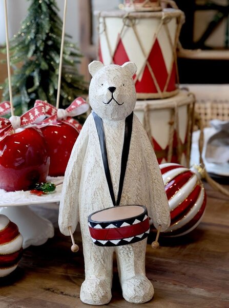 Vánoční dekorace stojící medvěd s bubínkem Bear Drum - 12*12*25 cm - Chic Antique