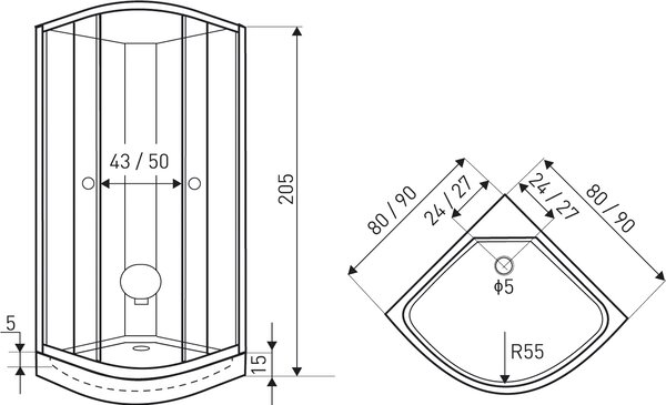 Novoterm Sprchový box čtvrtkruhový NV-Evora 80 W, 80x80 bílý