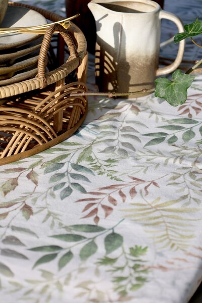 Bavlněný ubrus Aix Leaf Pattern Cream 140 × 240 cm