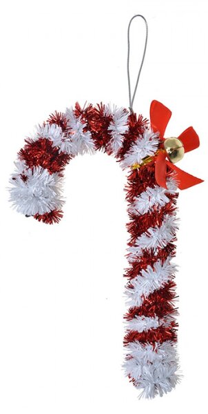 Bílo-červená plastová vánoční ozdoba ve tvaru cukrové hůlky Candy Cane – 16 cm