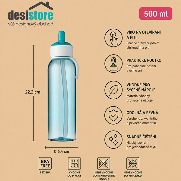 Láhev na vodu s vyklápěcím pítkem, 500ml, Mepal, modrá