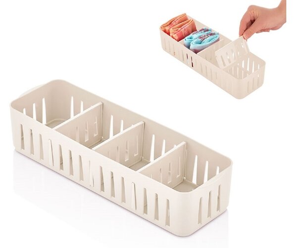 Orion Úložný box, s přepážkami, stohovatelný, šedý, NIKI (4 přepážky), 32 x 10 x 7 cm BÍLÁ