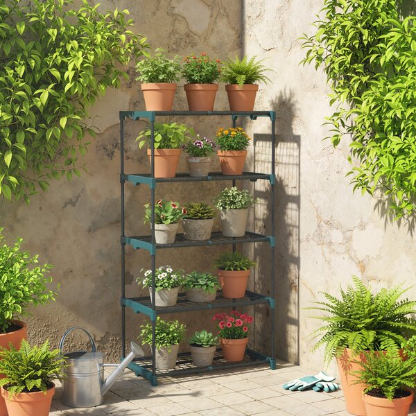 Outsunny stojan na rostliny se 5 policemi – do interiéru i exteriéru, tmavě zelený, 67 × 49 × 138 cm | Aosom