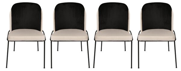 Kalune Design Sada 4 ks jídelních židlí Dore samet černá/krémová