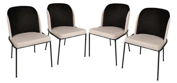 Kalune Design Sada 4 ks jídelních židlí Dore samet černá/krémová