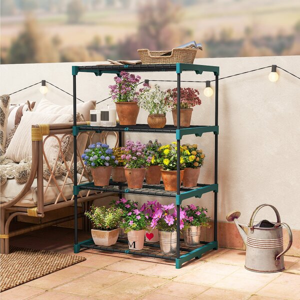 Outsunny 4patrový ocelový stojan na rostliny — polička na květiny do zahrady, na balkon a do obývacího pokoje, 67 × 49 × 105 cm, zelený | Aosom