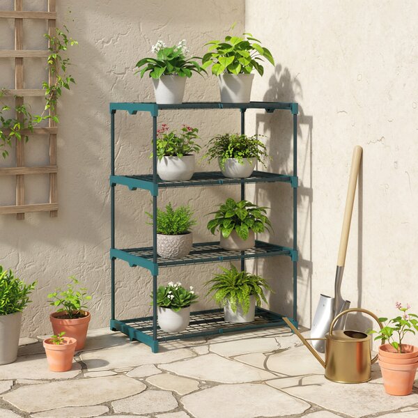 Outsunny 4patrový ocelový stojan na rostliny — polička na květiny do zahrady, na balkon a do obývacího pokoje, 67 × 49 × 105 cm, zelený | Aosom