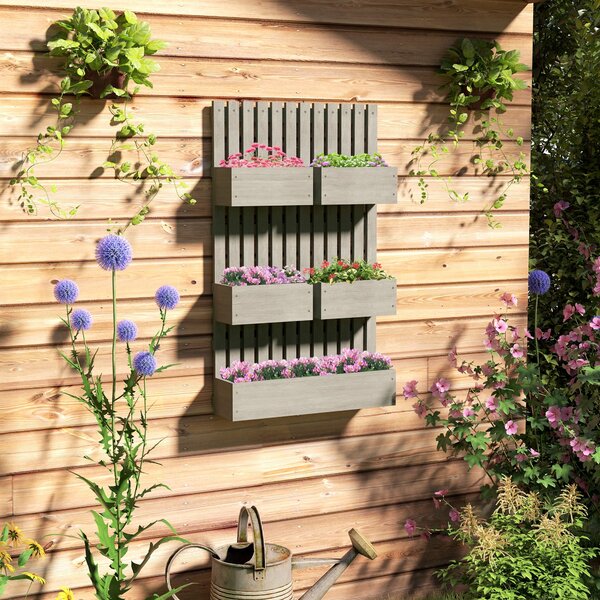 Outsunny nastavitelný dřevěný vyvýšený záhon s mříží, 60 × 16 × 100 cm – truhlík pro zahradu a balkon, podpora pro květiny, popínavé rostliny, zelenin