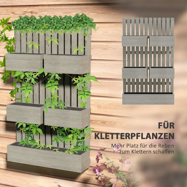 Outsunny nastavitelný dřevěný vyvýšený záhon s mříží, 60 × 16 × 100 cm – truhlík pro zahradu a balkon, podpora pro květiny, popínavé rostliny, zelenin