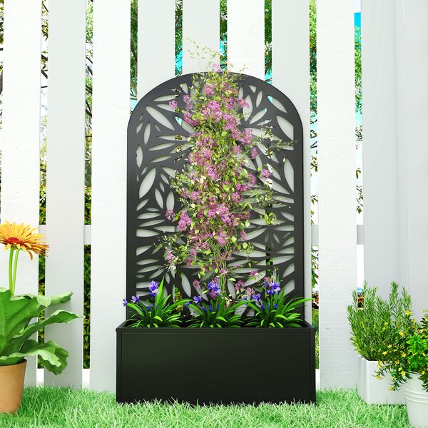 Outsunny vyvýšený truhlík s listovým trelážem — kovový květináč 61 × 23 × 113 cm pro zahradu, balkon a terasu | Aosom